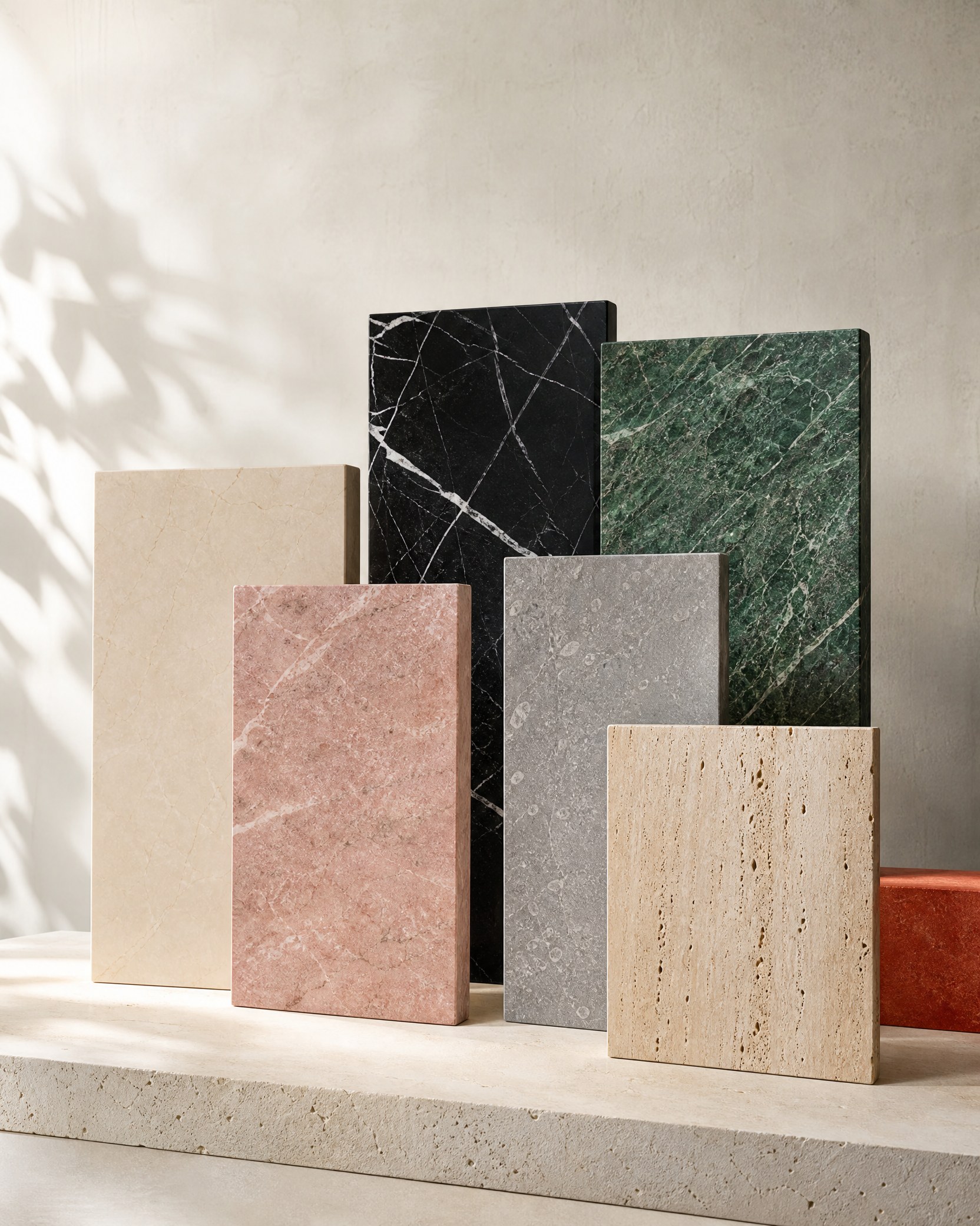Muestras de piedra natural para comparar colores y vetas